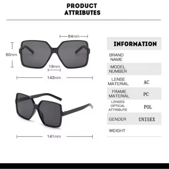 Oversized Sunglasses Women's Black F6 - Picture 2 of 3